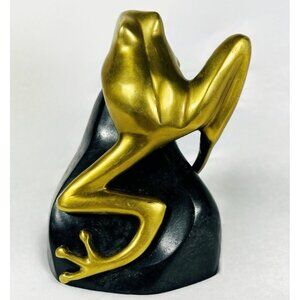 Bombay Company Brass Frog on Brass Rock Figurine Sculpture Decor 5.5"